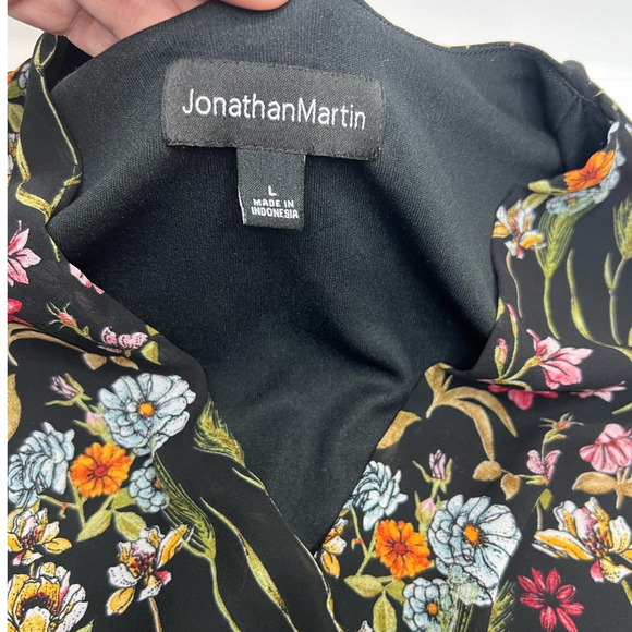 Jonathan Martin Black Floral V Neck Ruffle High/Low Maxi Dress Whimsy Fairy L - Picture 6 of 10